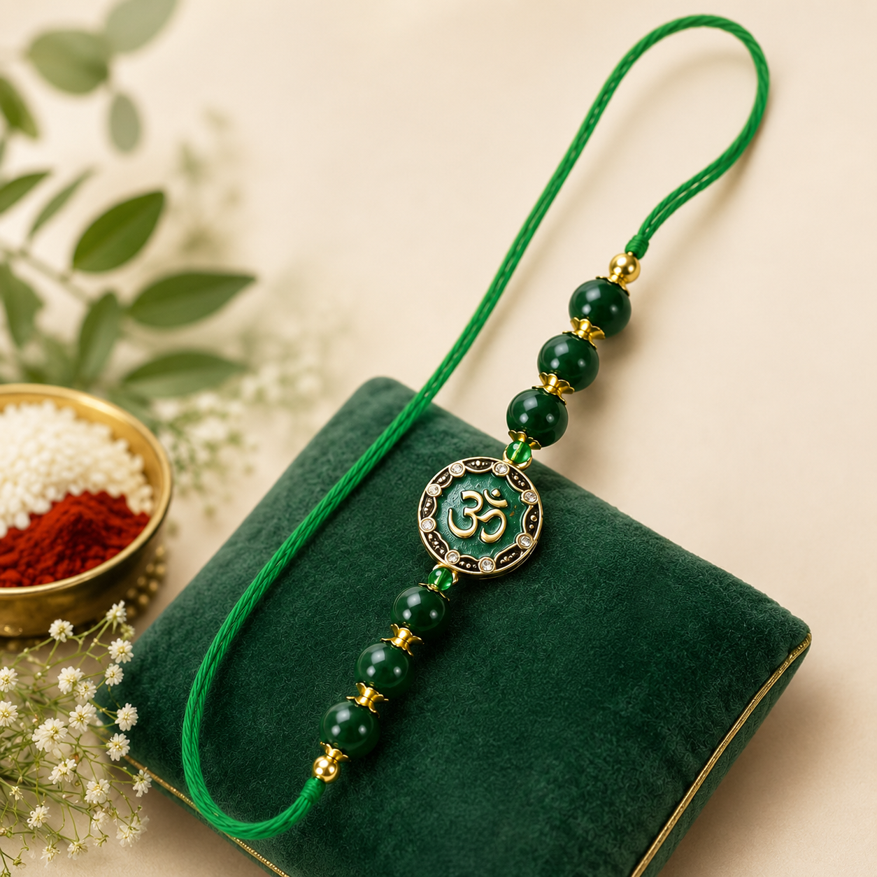 Green Jade Om Charm Rakhi